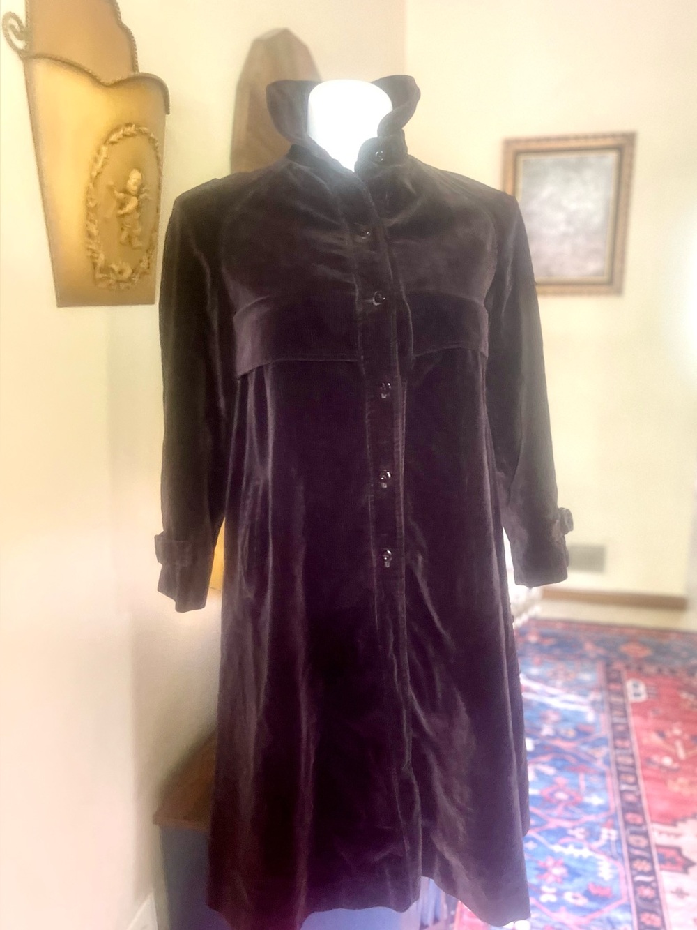 VINTAGE 1970s Rare- Satin lined Corduroy Trench Coat women’s petite size 10